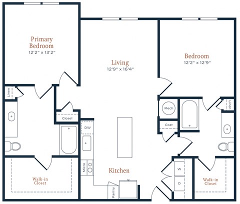 Floor plan for 2 beds, 2 baths, 1190 sqft